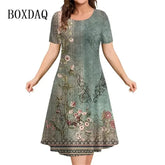 New Women‘s Dresses 3d Flowers Pattern Short Sleeve Clothing Casual Fashion A-Line Dress Summer Lady Oversized Vacation Dresses
