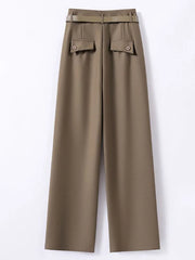 Female Formal Straight Suit Pants Women Office High Waist Wide Leg Pantalones With Belt Spring Fall Korean Casual Loose Calca
