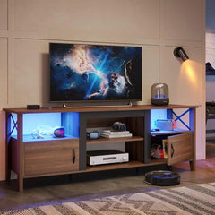 TV Stand with Lights Gaming Entertainment Center Storage Cabinets Adjustable Shelves Living Room