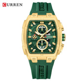 Luxury Sports Chronograph Watch for Men - 41mm Rectangle Dial, Quartz Movement with Luminous Hands & Date, Silicone Strap