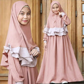 Muslim Kids Girls Prayer Dress Hijab Abaya Robe Arab Dubai Children Ramadan Kaftan Headscarf Islamic Eid Party Gown Jilbab 2022