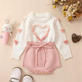 Baby Girl Knitted Romper Sweater Long Sleeve Knit Heart Embroidery Bodysuits Warm Fall Winter Clothes