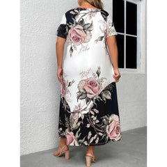 Summer Elegant O-Neck Dresses Fashions Flowers Printed Dress Clothing Women's Short Sleeve Oversize Loose Streetwear 2024 New