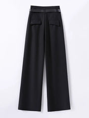 Female Formal Straight Suit Pants Women Office High Waist Wide Leg Pantalones With Belt Spring Fall Korean Casual Loose Calca