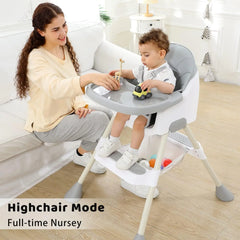 Baby High Chair 6 Months Plus, 2-in-1 with Footrest, Detachable Double Tray, Easy to Clean Feeding