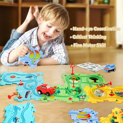 Puzzle Racer Kids Car Track Set Plastic Floor Puzzles for 3 4 5 6 Year Old Boys Montessori Toys Brain Toys 2024 NEW