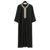 Summer New Muslim men's short-sleeved black red embroidered loose breathable casual Islamic robes