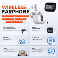 Wireless Headphones, TWS Bluetooth 5.3,HD Microphone,HIFI Earphones,13mm Driver,60ms Low Latency,4 Mics, ENC Call, New
