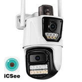 8MP 4K HD Wifi PTZ Auto Tracking IP Camera Outdoor Dual Lens Dual Screen AI CCTV Security Audio Video Surveillance P2P iCSee