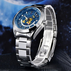 World time GMT Zone Map Men's Watches Automatic Watch For Men Mechanical Waterproof Wristwatch