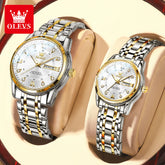 Fashion Couple Watch Stainless Steel Waterproof Double Calendar Trendy Quartz Watch for Men and Women Original Watch