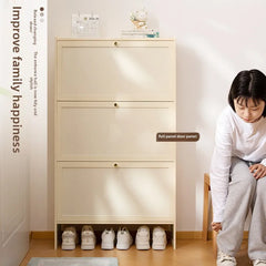 Ultra-Thin Vertical Shoe Cabinet Multi-Layer Flip Cover Space-Saving Shoe Organizer with Doors for Entryway Storage