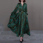 V-neck satin dress Women 2024 spring autumn new elegant loose dresses long sleeve Temperament print Luxury Party Vestidos female