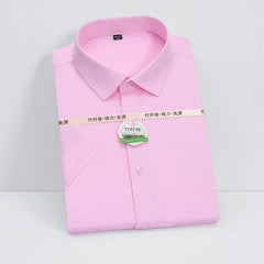 Men's new short sleeve shirt bamboo fiber casual non-ironing spring and summer shirt top high quality slim dress