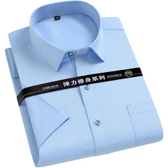Anti-Wrinkle Men's Social Shirt Short Sleeves For Male Summer Slim Fit Camisa Formal Dress Shirts Business Pocket White Shirt
