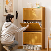 17cm Ultra-Thin Shoe Cabinet for Entryway Space-Saving Flip-Up Shoe Rack Large Capacity Storage Rack Hallway Bamboo Organizer