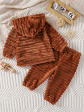 2Pcs Baby Boys Fall/Winter Long Sleeve 1-3Y fleece Solid Suit Warm Hoodie Cute Outdoor Wear Set