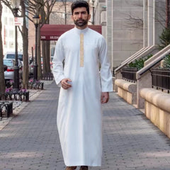 New Muslim Robe Mo Arab Ethnic Wind Sleeve Embroidery Festival Set Casual Men Abaya (M-4XL)