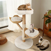Willow Wood Cat Tree Scratching Post Multi-Level Sisal Pet Cat Kitten Climbing Tower Activity Tower with Removable Washable Mats