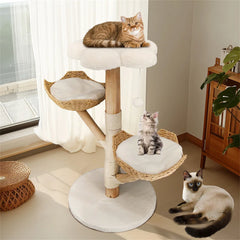 Willow Wood Cat Tree Scratching Post Multi-Level Sisal Pet Cat Kitten Climbing Tower Activity Tower with Removable Washable Mats
