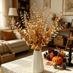 20/40pcs Artificial Plants Eucalyptus Leaves Faux Boughs Wedding Bridal Bouquet Home Vase Halloween Day of the Dead Gift Decora