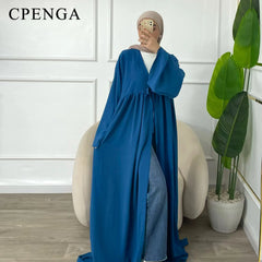 Ramadan Dubai Open Abaya Dress for Women Elegant Arabic Women Muslim Modest Cardigan Clothing Islamic Party Solid Turkey Robe