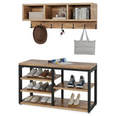 Tribesigns Coat Rack Shoe Bench Set, Hall Tree with Shoe Bench, Industrial Shoe Rack Bench with Coat Rack, 3 Storage Cubbies