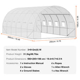 SucceBuy Walk-in Tunnel Greenhouse Hoop House Greenhouse Tunnel Plant House with Steel Frame Green PE Cover Roll-up Zipper Door