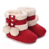 Christmas theme 0-18M New baby shoes Boots for Girls Baby First Walker plus fleece warm cotton shoes
