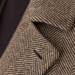 Men's Vintage Herringbone Tweed Blazer British Wool Blend Double Breasted Lightweight Casual Sport Coat Formal Jacket