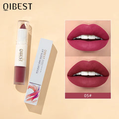 QIBEST 2 in 1 Long-lasting Matte Lipstick Sexy Red Lipstic Velvet Lipgloss Women Waterproof Nude Lip Tint Girl Fashion Makeup
