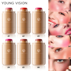 YOUNG VISION powder blusher stick, natural 6 color, matte, portable, lip and cheek pocket, rouge cream