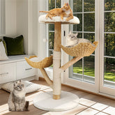 Willow Wood Cat Tree Scratching Post Multi-Level Sisal Pet Cat Kitten Climbing Tower Activity Tower with Removable Washable Mats