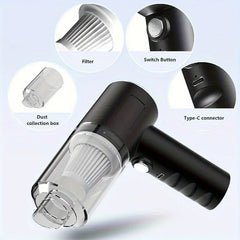 Rechargeble Handheld Wireless Vacuum Cleaner, 1200mAH Battery, USB Charging, Reusable Filter Cartridge, For Car Cleaning