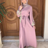 Middle East Dubai Saudi Lace Bead Loose Long Dress Women's Arabic Robe