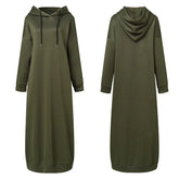 Women's Muslim Hoodie Solid Color Long Sleeve Casual Loose Dress Maxi Abaya Ghirba Dress Long Sweatshirt Vestidos Robe