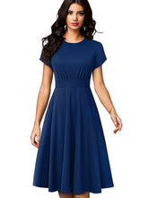 Vintage Elegant Floral Print Pleated Round neck vestidos A-Line Pinup Business Party Women Flare Swing Dress A102