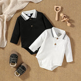 2Pcs Baby Boys Spring/Autumn Long Sleeve Button Up Collar Solid 2 Colors Jumpsuits For Newborn-18M Streetwear Clothing