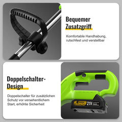 21V Cordless Strimmer, Telescopic Lightweight Grass Trimmer with 5xMetal Blades & 10xPlastic Blades, 2 x 2000mAh Batteries