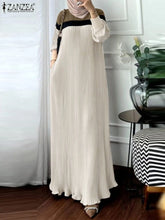 Fashion Autumn Long Sleeve Pleated Sundress 2024 ZANZEA Muslim Abaya Robe Femmme Women Patchwork Maxi Dresses Casual Vestidos