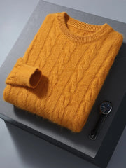 Men Round Neck Cashmere Sweater Cable Knitting Smart Casual Pullover 100% Mink Cashmere Knitwear High Quality Top