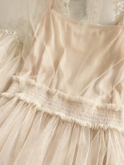 New Women Party Lace Flower Dress Gauze Lantern Sleeve Voile Long Dress Female Retro Hook Princess Dress 2 Piece Set