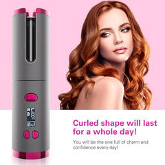 Automatic Wireless Hair Curler Cordless Rotating USB Rechargeable Curling Iron Display Temperature Adjustable Timing Hair Curler