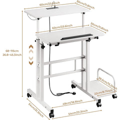 Height Adjustable Desk with Power Outlets & Strip Lights,Mobile Standing Laptop Desk Rolling Sit-Stand Computer Desk with Wheels