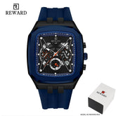 Men's Quartz Watch Fashion Rectangular Design Calendar Waterproof Casual Silicone Strap