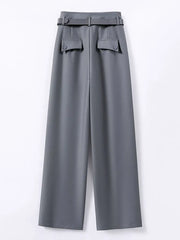 Female Formal Straight Suit Pants Women Office High Waist Wide Leg Pantalones With Belt Spring Fall Korean Casual Loose Calca