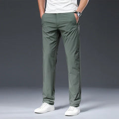 BROWON 2025 Male Trousers Summer New Nylon Solid Color Straight Mid Loose Full Length Smart Casual Pants Work Pants