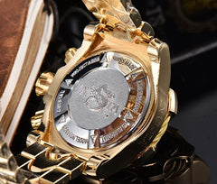 Fashion Three Eyes Circle Design Personalized Large Dial Steel Band Sports Wristwatch with Dominant Outgoing Style