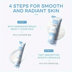 Milk Skin Care Set for Christmas Gift, Facial Cleanser & Body Scrub & Hand Wax & Eye Cream & Sunscreen & Storage Bag