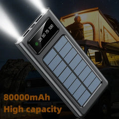 Super large capacity fast charging treasure belt LED light solar convenient fast charging USB port power bank suitable NEW 2024